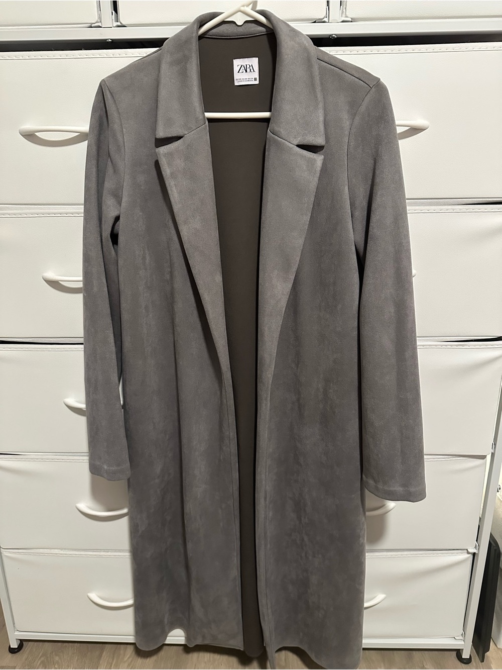 Zara Grey Long Open-Front Trench Coat